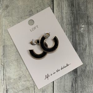 NWT LOFT Fabric Hoop Earrings in Black - 1516